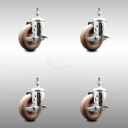 Service Caster 4 Inch 316SS High Temp Glass Filled Nylon 12mm Stem Caster Set Brake SCC SCC-SS316TS20S414-GFNSHT-TLB-M1215-4